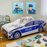 Kids Collective Autobett Kinderbett Jugendbett Polizei 70x140, 80x160 cm mit Rausfallschutz, Polizeiauto Polizisten Kinderspielbett mit Matratze 70x140 cm