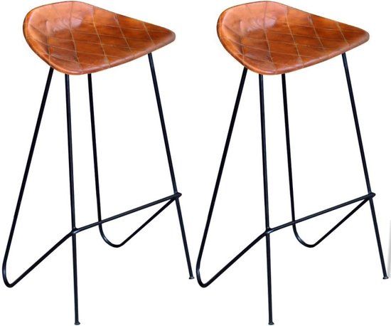 vidaXL Barstoelen 2 stuks echt leer zwart en bruin