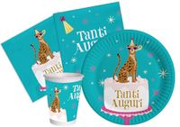 Tableware Tanti Auguri Tableware Party Pack Leopard for 24 people (88 pcs: 24 plates Ø23cm, 24 cups 250ml, 40 napkins 33x33cm) in eco-friendly compostable paper