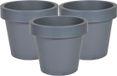 Mega Collections Plantenpot/bloempot - 3x - kunststof - grijs - buiten - D16 x H14 cm