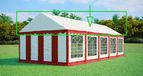 Tonnelle de réception 4x10 m – PVC 500 g/m², hauteur latérale 2 m, sans cadre - Rouge-blanc