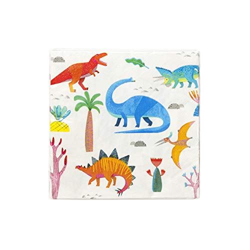 Talking Tables DINO-NAPKIN Party Dinosaurus 33 cm servet 20 stuks, papier, gemengde kleuren