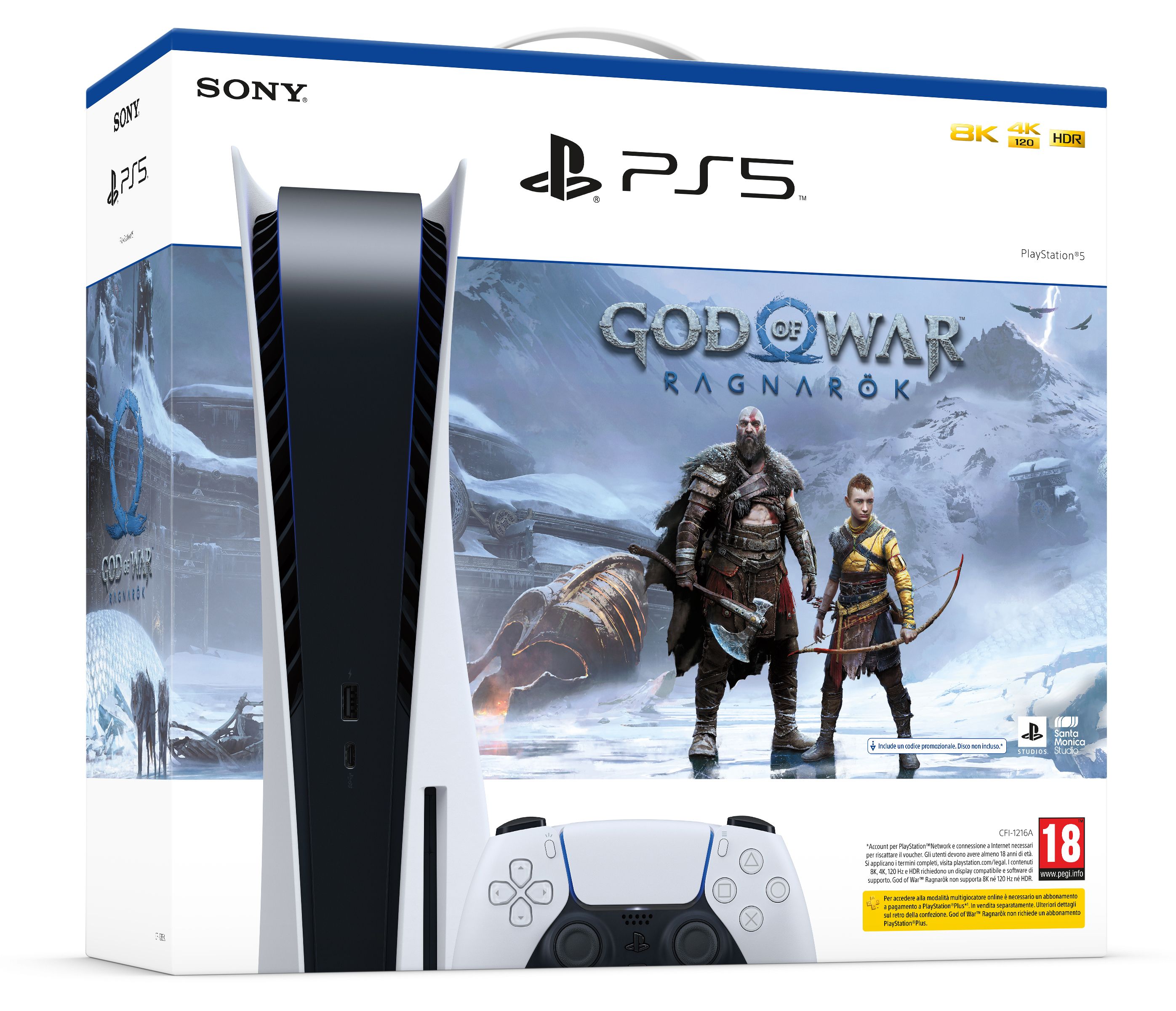 Sony PlayStation 5 + God of War Ragnarök - Game Console - 825 GB SSD - Black, White
