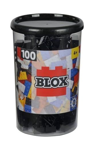Simba 104118916 Blox, 100 zwarte bouwstenen voor kinderen vanaf 3 jaar, 8 stenen, inclusief doos, hoge kwaliteit, volledig compatibel met vele andere fabrikanten