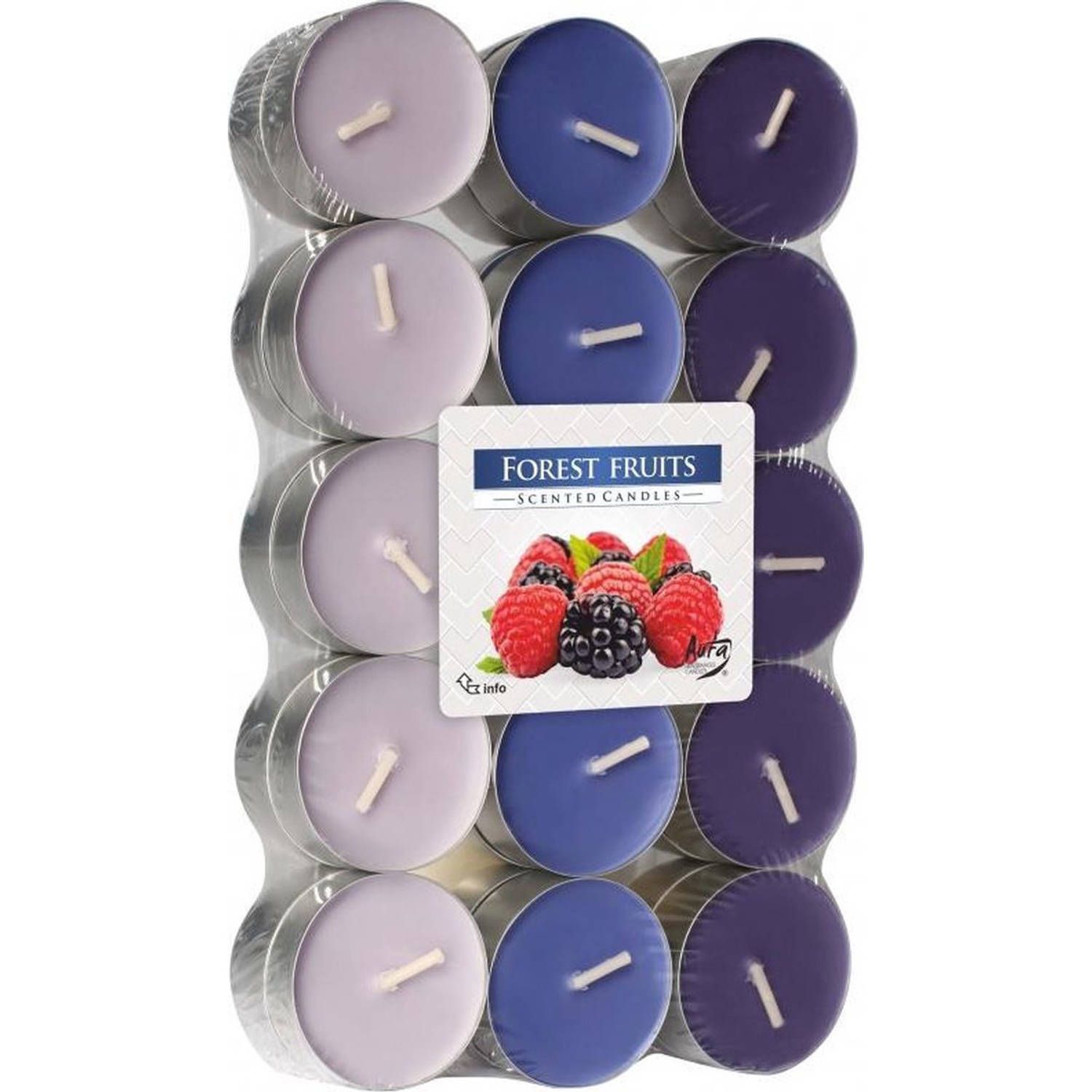 Panda - 60x stuks Waxinelichtjes/theelichten bosvruchten geurkaarsen 4 branduren - Woon accessoires kaarsen
