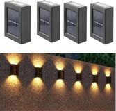 Merkloos 4 STUKS - Solar Tuinverlichting - Tuinverlichting op zonne-energie - Solar Wandlamp voor buiten - Boven en onder verlichting - Warm Wit licht - 10CM