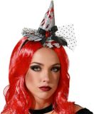 Atosa Halloween heksenhoed - mini hoedje op diadeem - zilver/bloed