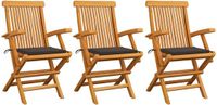vidaXL Tuinstoelen 3 stuks met taupe kussens massief teakhout