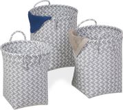 Merkloos Relaxdays Wasmand Gevlochten - Set van 3 - Opbergmanden - 3 Groottes - Met Hengels - Wit-Grijs
