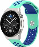 Strap-it Ademend sport siliconen bandje - geschikt voor Huawei Watch GT 1 / GT 2 / GT 3 / GT 3 Pro / GT 4 46mm / GT 5 & 5 Pro (46mm) / GT 2 Pro / GT Runner / Watch 3 (Pro) / Watch 4 (Pro) / Watch Ultimate - aqua/blauw