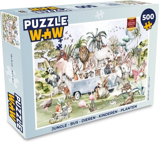 MuchoWow Puzzel Jungle - Bus - Dieren - Kinderen - Planten - Legpuzzel - Puzzel 500 stukjes - Sinterklaas cadeautjes - Sinterklaas voor grote kinderen