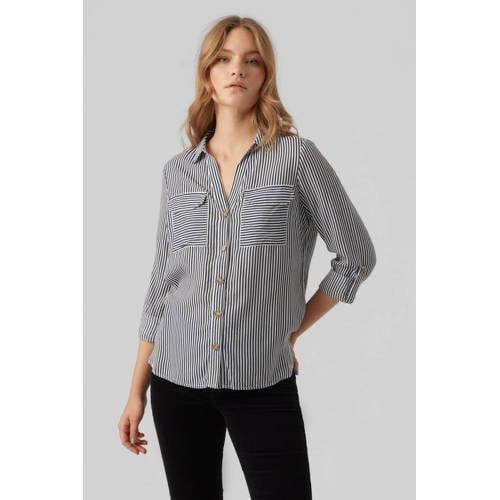 VERO MODA VMBUMPY Blouse - Donkerblauw/Wit