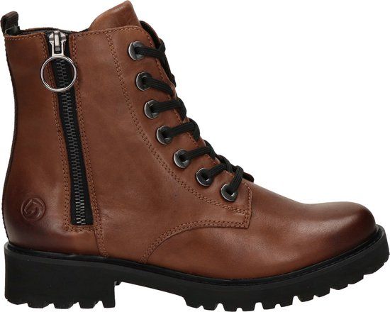 Remonte Veterboots Dames Cognac Maat 45 - Leren Veterlaarzen met Ritssluiting