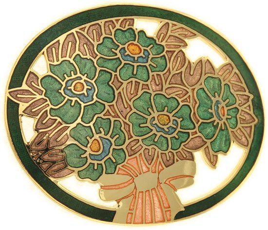 Behave® Broche bloem ovaal bloemen boeket groen emaille 5 cm