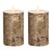 Anna's Collection - 2x LED Kaarsen - 12,5 cm - Bruin - Berkenhout Kleur - Batterij - Bewegende Vlam