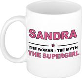 Bellatio Decorations Naam cadeau Sandra - The woman, The myth the supergirl koffie mok / beker 300 ml