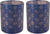Countryfield Luxe theelichthouder - 2 stuks - Glas - Nachtblauw/Goud