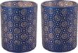 Countryfield Luxe theelichthouder - 2 stuks - Glas - Nachtblauw/Goud