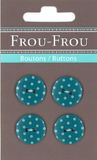 Frou-Frou 7090 18 211 decoratieve knopen van nylon, bedrukt, turquoise met heldere punten, 4 stuks