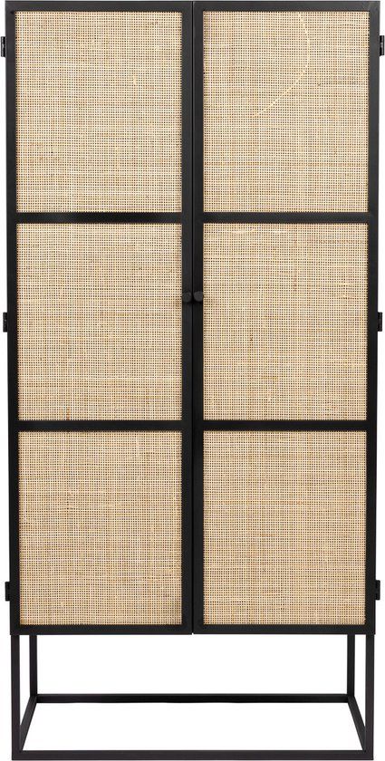 Housecraft Living Guuji Kast - Hoog - 2 deurs - Rotan/Metaal - Zwart