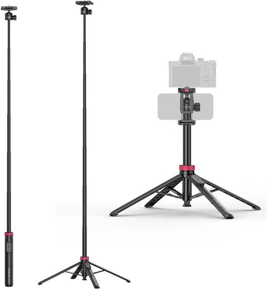 Ulanzi MT-44 B Selfiestick en Statief in één - 149 cm Uitschuifbaar met Afneembare Bluetooth Afstandsbediening - Voor Smartphone, GoPro en Camera - Zwart