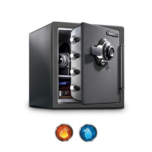 Sentry Safe SFW123DSB Vuurvast en Waterbestendig, 33,6L, Vooraf Ingestelde Wijzerplaatcombinatie, Medium Grijs, 1,23 Cu. Ft. Combo Safe