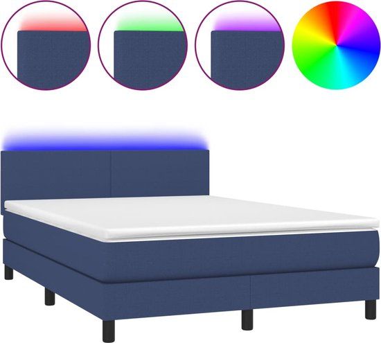 vidaXL Boxspring met matras en LED stof blauw 140x190 cm