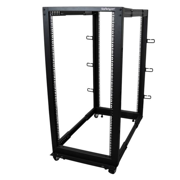 StarTech.com 25U open-frame server rack kast met 4 stijlen met instelbare diepte incl. zwenkwielen/stelpoten en kabelhaken