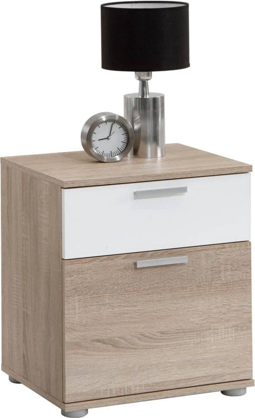 FMD Nachtkastje Jack - Wit en Eikenkleurig - Modern - 53 cm hoog