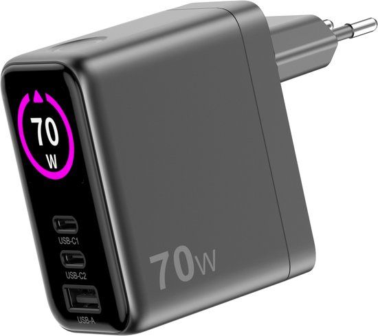Sitecom - Wall charger - 70W - LED Display - Power Delivery - GaN - Fast Charge