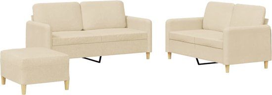 vidaXL 3-delige Loungeset met kussens stof crèmekleurig