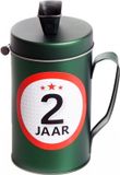 Shoppartners Spaarpot - 2 jaar geworden thema - verjaardag cadeau - Blik met sticker van 9 cm - blik in groen