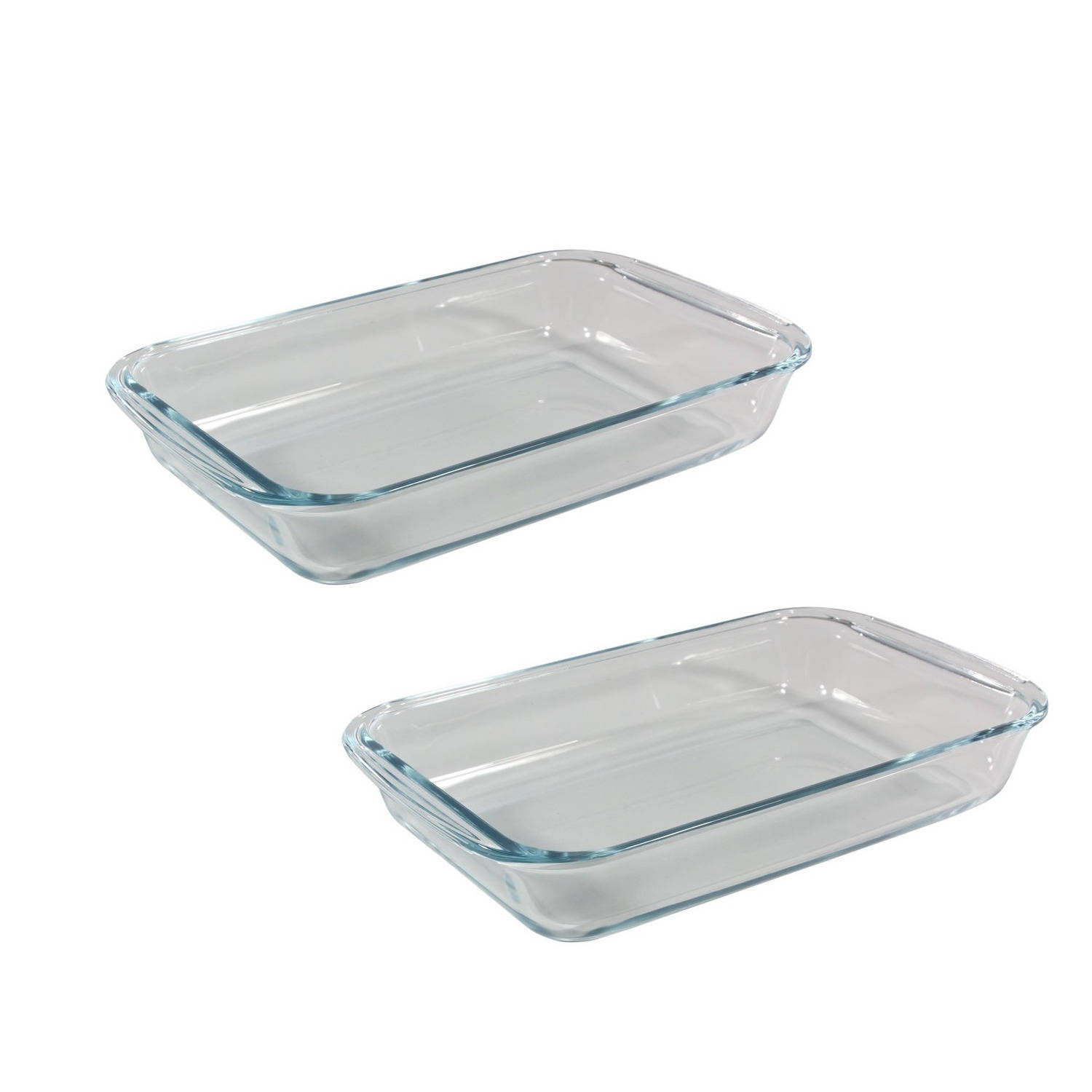 Pyrex 2x Stuks rechthoekige glazen ovenschalen 3 liter 39 x 23,5 x 5 cm - Ovenschotel schalen - Bakvorm