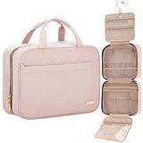 NISHEL Reis toilettas voor vrouwen, draagbare hangorganizer voor shampoo, conditioner, penseelset op ware grootte en reismaataccessoires, Roze, L, Stijlvol