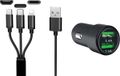 IWH Dual 3 in 1 USB-oplader voor auto's 3 poorten 1,2 meter