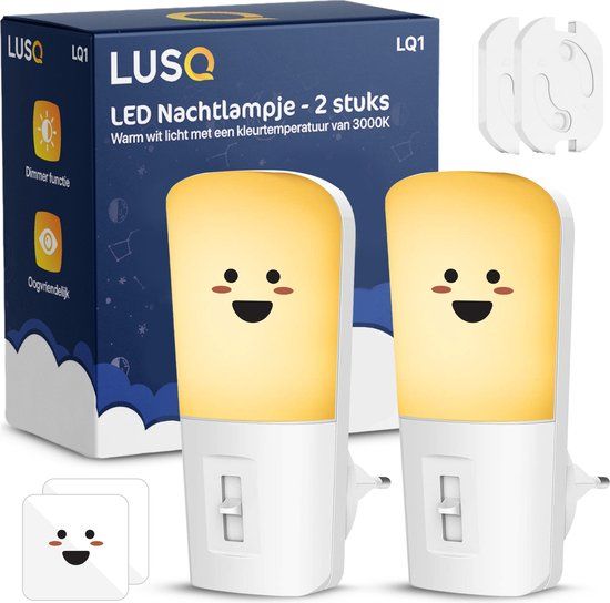 LUSQ® - LED Nachtlampje in Stopcontact - 2 stuks - Dimbare Nachtlampjes met Sensor - Warm Wit Licht