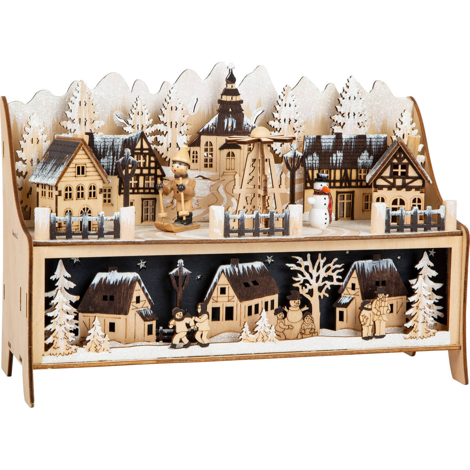 Small foot company kerstdorp met verlichting 30 x 10 cm hout beige/bruin