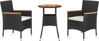vidaXL 3-delige Bistroset met kussens, poly rattan, zwart