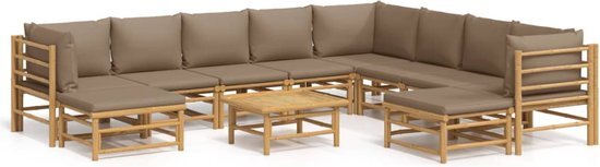 vidaXL 11-delige Loungeset met kussens bamboe taupe