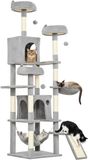 PawHut Cat Tree-Spanplatte, Polyester-48L x 48B x 192H cm-Hellgrau