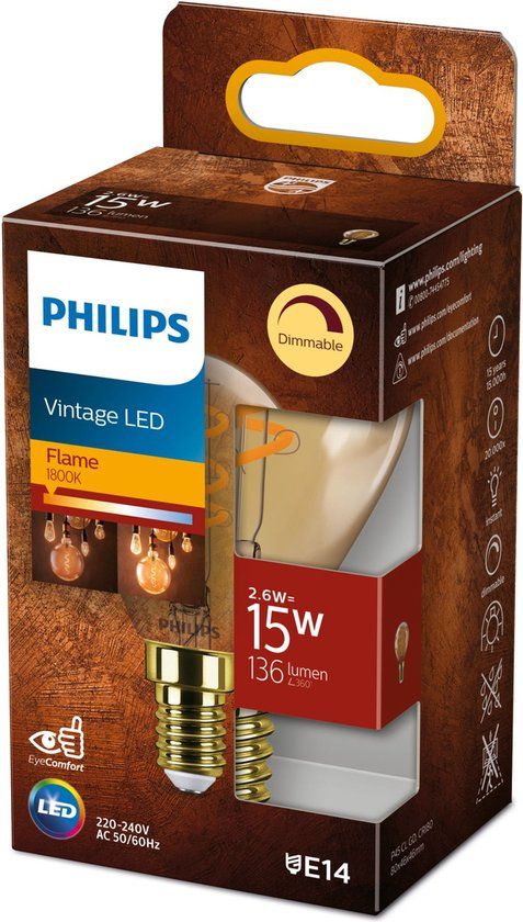 Philips LED E14 Candle Bulb - Dimmable - 3W - 2700K - Gold