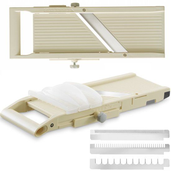 HENDI Japanse mandoline – verstelbare snijdikte – inclusief 3 julienne messen – vingerbeschermer – 380x158x47 mm