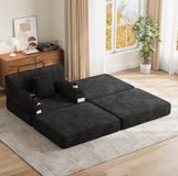 OKWISH Fauteuil - 1-Zits Slaapfauteuil Met Hocker En Ligfunctie - Cord - Zwart - Met Hoge Rugleuning, Bekerhouders En Opbergvakken