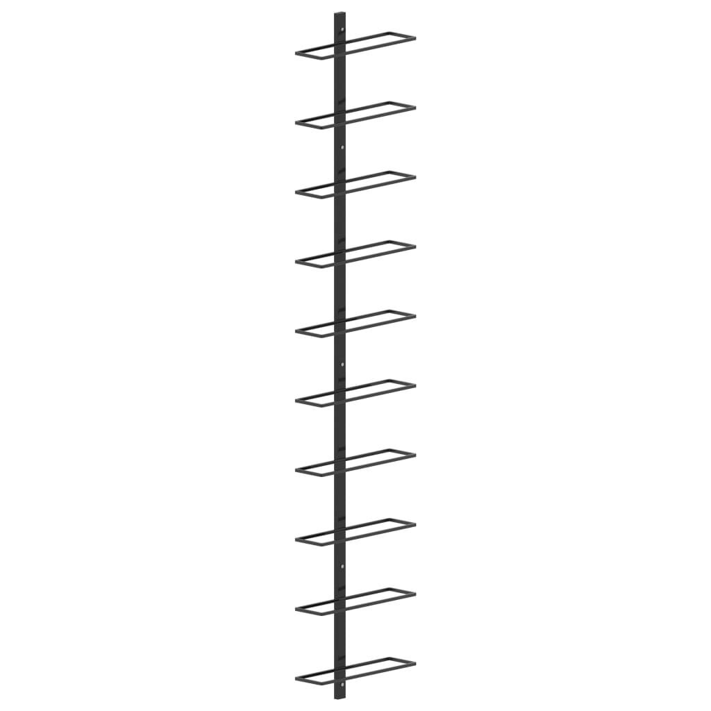 vidaXL Wijnrek - voor - 10 - flessen - wandmontage - metaal - zwart
