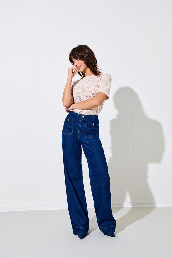 ONLY ONLMADELINE HW WD POCKET DNM GUA113 NOOS - Dark Blue Denim - High Waist Wide Leg Jeans - Women