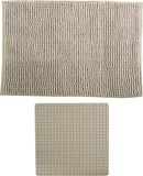 MSV Tapis de douche antidérapant et tapis essuie-pieds - Ensemble salle de bain Sevilla - caoutchouc/microfibre - beige