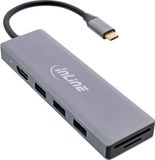 InLine USB-C naar HDMI 4K 30Hz, SD, USB-A, USB-C PD 100W en (Micro) SD adapter | aluminium | 0,15 meter