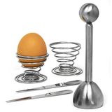Joeji's Kitchen Roestvrij staal Ei Topper Shell Cracker Separator Cutter Voor Hard/Zacht Gekookte Eieren Met Bonus Keuken Accessoires (2 Ei Cups en 2 Lepels)