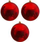 Decoris Christmas Red Kerstbal - 14 cm - Rood glans - Kunststof, plastic - 3 stuks