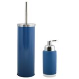 MSV Toiletborstel in houder 38 cm/zeeppompje 275 ml set Moods - metaal/keramiek - blauw/zilver